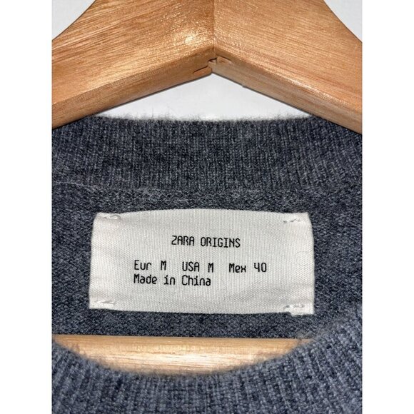 Zara Origins Gray  !00% Cashmere  Crewneck Soft   Pullover Men's Sweater Size M - Picture 4 of 8